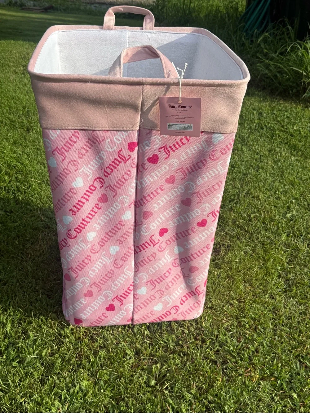 Juicy Couture Pink Patterned Fabric Laundry Basket